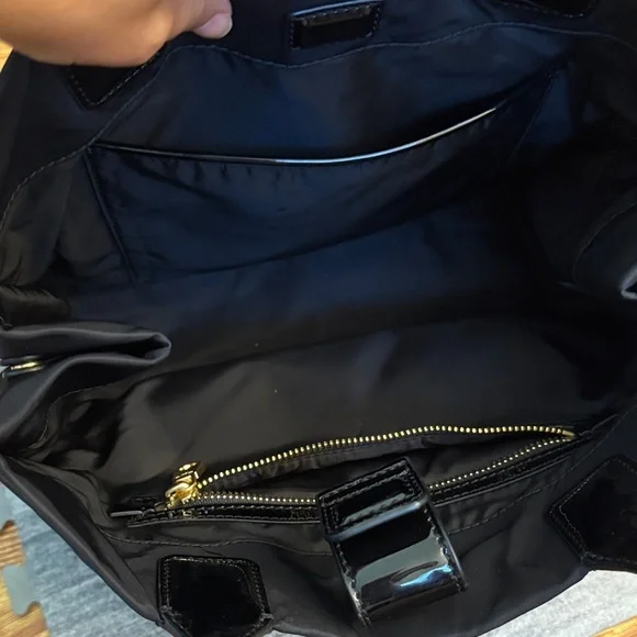 Tory Burch Mini Ella Black Patent Leather Trim Tote - Picture 11 of 11